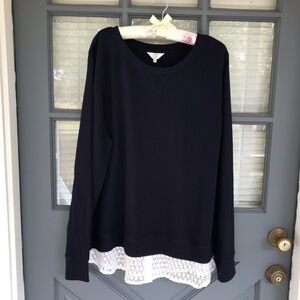 Crown & Ivy Woman Navy Blue Long Sleeve Tunic Top with Lace Hem Size 3X